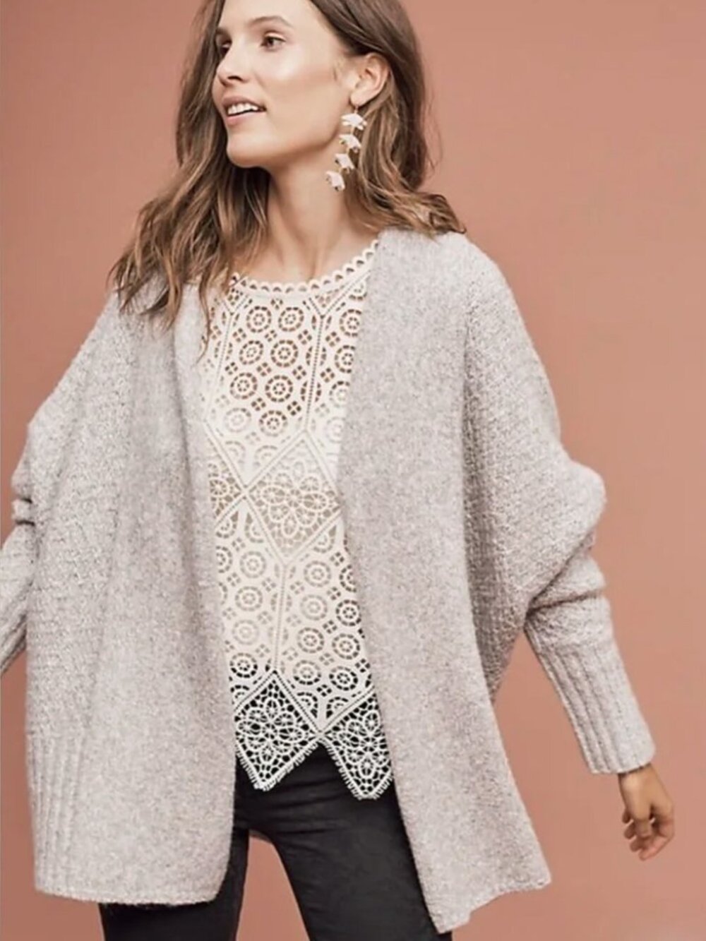 ANTHROPOLOGIE Angel of the North Alpaca Blend M Chauvet Open Front Cardigan Gray